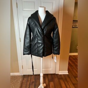 Jou Jou Little & Big Girls Belted Puff-Collar Coat Vegan Leather Size Large